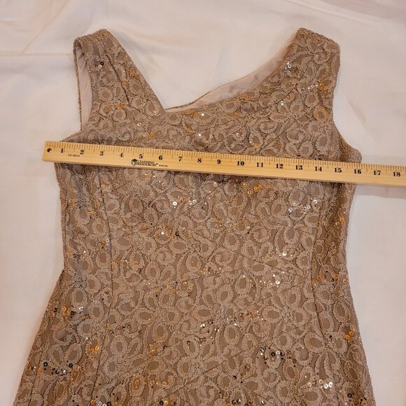 Jax Sequined Lace Illusion Cocktail Dress Champaigne Size 8 - Picture 13 of 16
